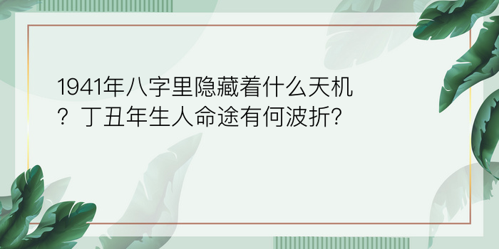 1941年八字里隐藏着什么天机？丁丑年生人命途有何波折？