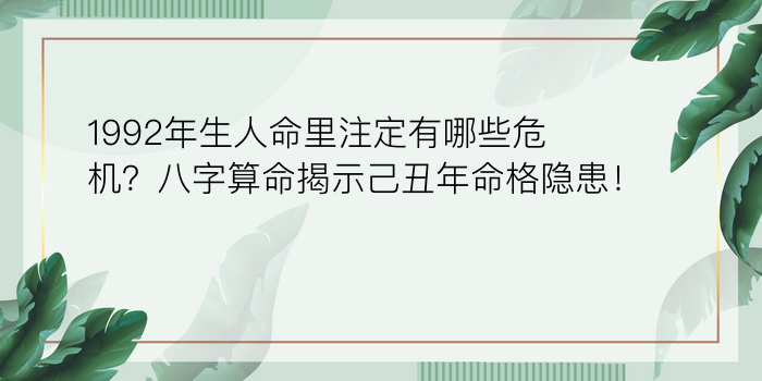 1992年生人命里注定有哪些危机？八字算命揭示己丑年命格隐患！