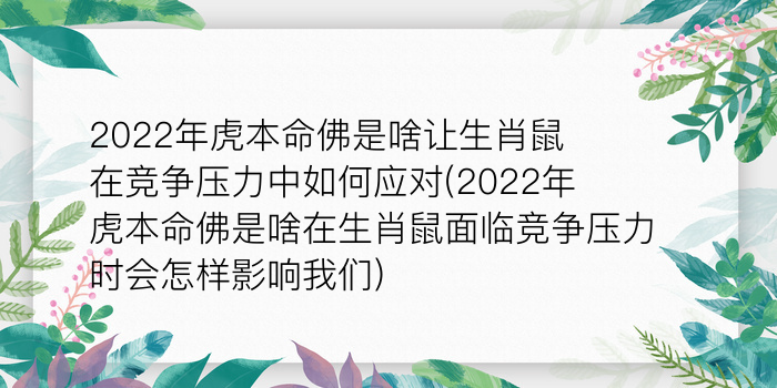 2022年虎本命佛是啥让生肖鼠在竞争压力中如何应对(2022年虎本命佛是啥在生肖鼠面临竞争压力时会怎样影响我们)