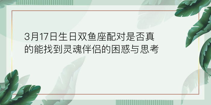 3月17日生日双鱼座配对是否真的能找到灵魂伴侣的困惑与思考