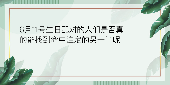 6月11号生日配对的人们是否真的能找到命中注定的另一半呢