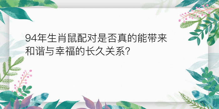 94年生肖鼠配对是否真的能带来和谐与幸福的长久关系？