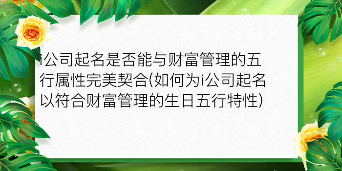 i公司起名是否能与财富管理的五行属性完美契合(如何为i公司起名以符合财富管理的生日五行特性)