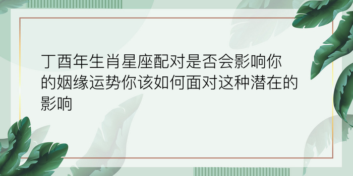 丁酉年生肖星座配对是否会影响你的姻缘运势你该如何面对这种潜在的影响