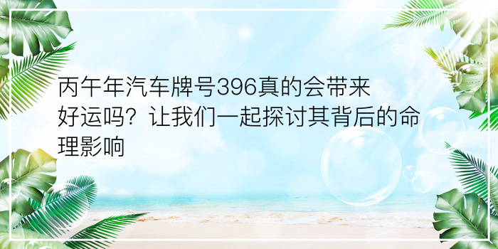 丙午年汽车牌号396真的会带来好运吗？让我们一起探讨其背后的命理影响