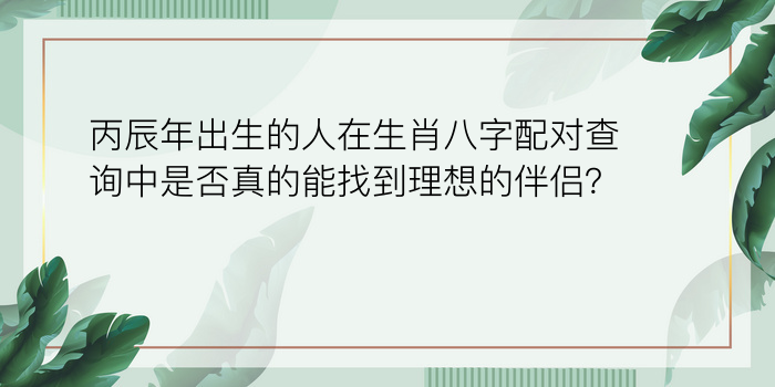 丙辰年出生的人在生肖八字配对查询中是否真的能找到理想的伴侣？