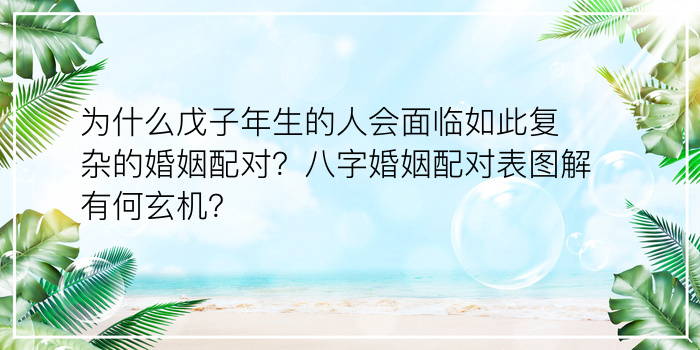 为什么戊子年生的人会面临如此复杂的婚姻配对？八字婚姻配对表图解有何玄机？