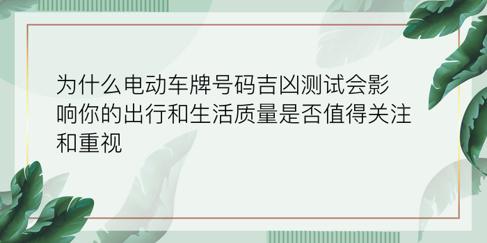 为什么电动车牌号码吉凶测试会影响你的出行和生活质量是否值得关注和重视