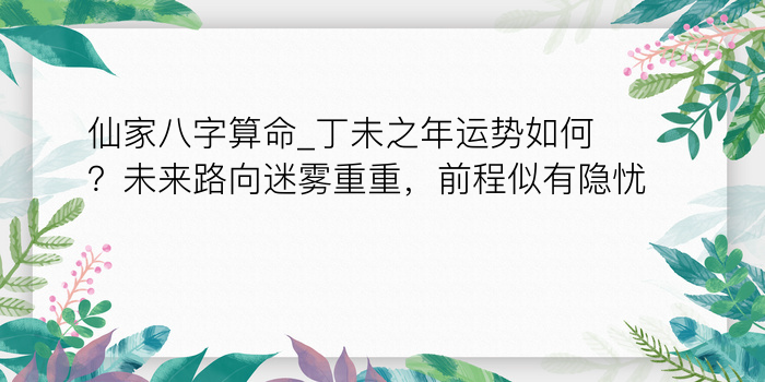 仙家八字算命_丁未之年运势如何？未来路向迷雾重重，前程似有隐忧！