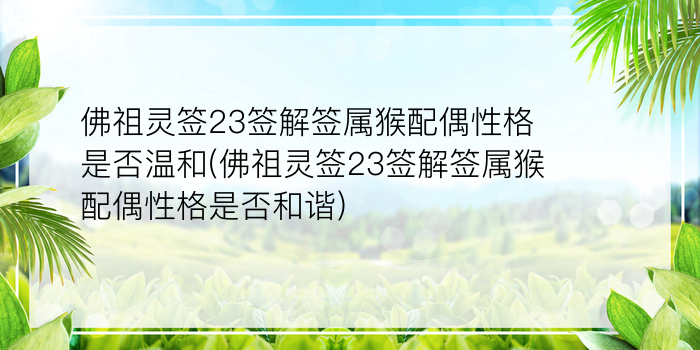 佛祖灵签23签解签属猴配偶性格是否温和(佛祖灵签23签解签属猴配偶性格是否和谐)