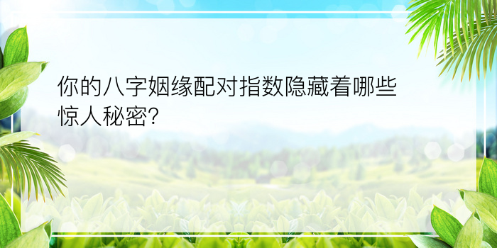 你的八字姻缘配对指数隐藏着哪些惊人秘密？