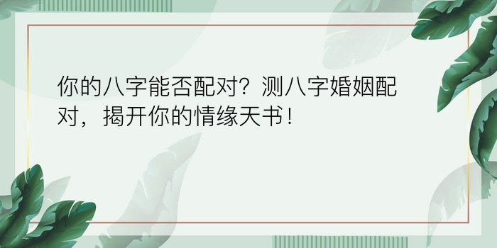 你的八字能否配对？测八字婚姻配对，揭开你的情缘天书！