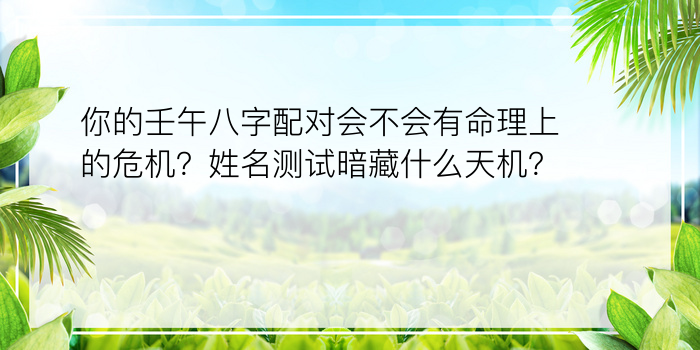 你的壬午八字配对会不会有命理上的危机？姓名测试暗藏什么天机？