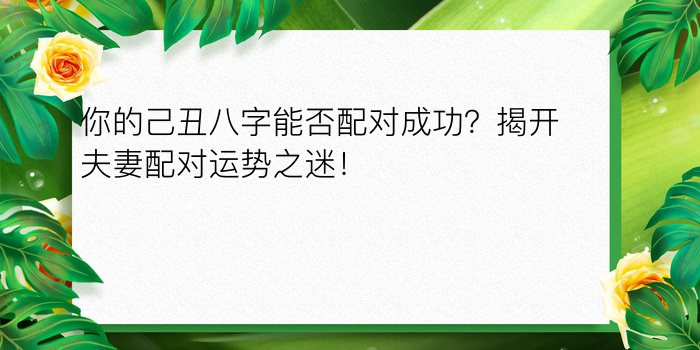 你的己丑八字能否配对成功？揭开夫妻配对运势之迷！