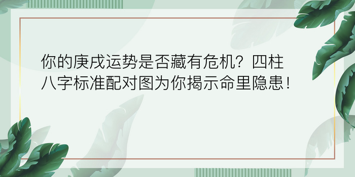 你的庚戌运势是否藏有危机？四柱八字标准配对图为你揭示命里隐患！