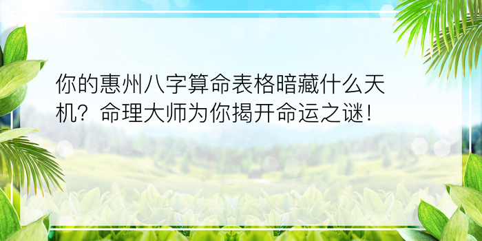 你的惠州八字算命表格暗藏什么天机？命理大师为你揭开命运之谜！