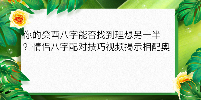 你的癸酉八字能否找到理想另一半？情侣八字配对技巧视频揭示相配奥义