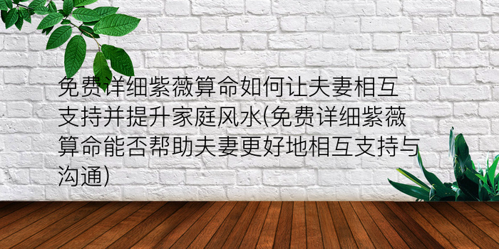 免费详细紫薇算命如何让夫妻相互支持并提升家庭风水(免费详细紫薇算命能否帮助夫妻更好地相互支持与沟通)