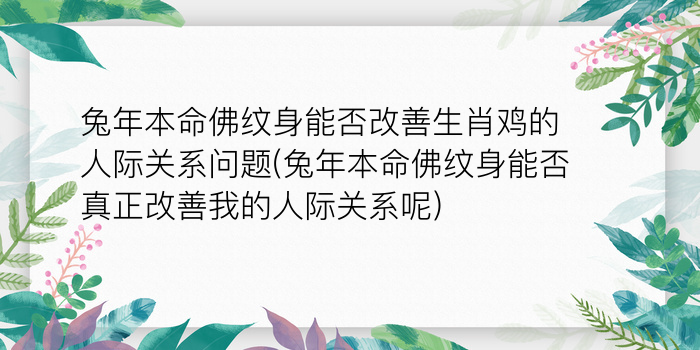 兔年本命佛纹身能否改善生肖鸡的人际关系问题(兔年本命佛纹身能否真正改善我的人际关系呢)