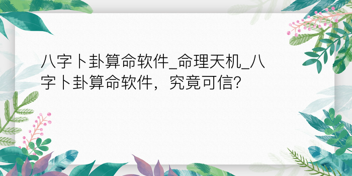 八字卜卦算命软件_命理天机_八字卜卦算命软件，究竟可信？