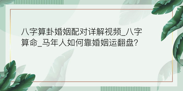 八字算卦婚姻配对详解视频_八字算命_马年人如何靠婚姻运翻盘？