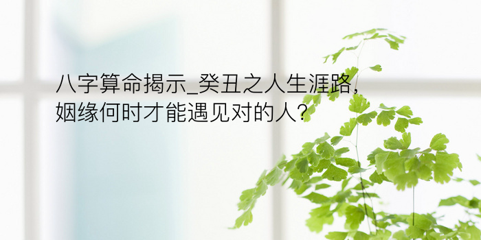 八字算命揭示_癸丑之人生涯路，姻缘何时才能遇见对的人？