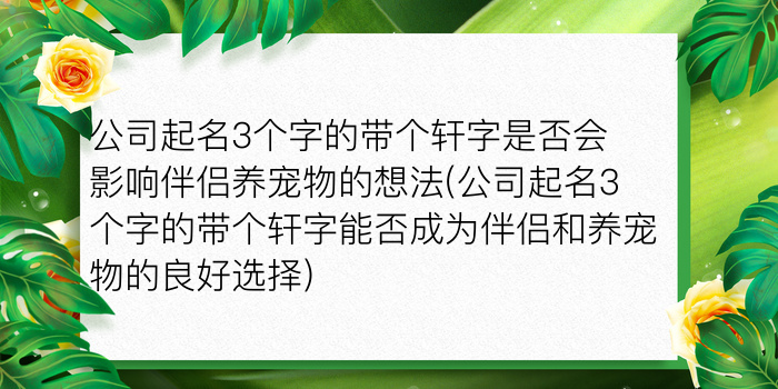 公司起名3个字的带个轩字是否会影响伴侣养宠物的想法(公司起名3个字的带个轩字能否成为伴侣和养宠物的良好选择)