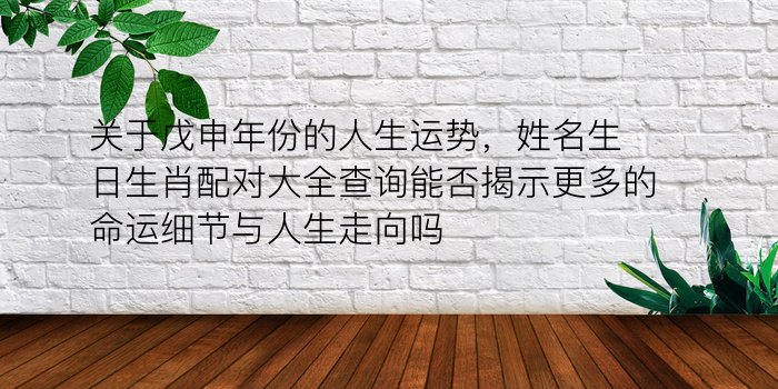 关于戊申年份的人生运势，姓名生日生肖配对大全查询能否揭示更多的命运细节与人生走向吗