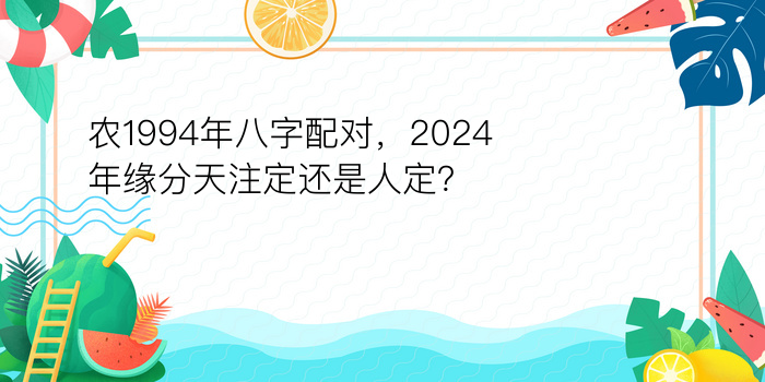 农1994年八字配对，2024年缘分天注定还是人定？