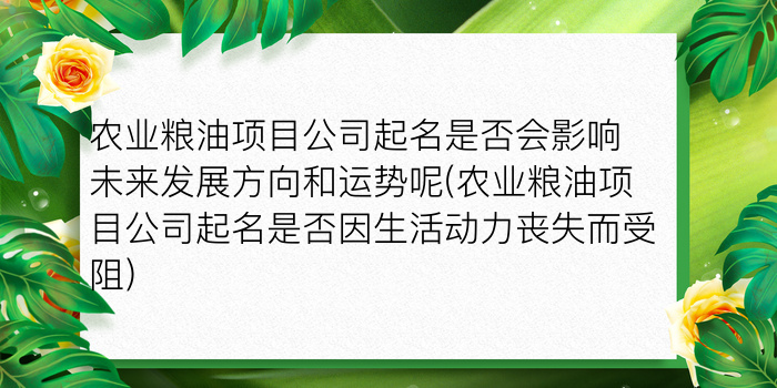 农业粮油项目公司起名是否会影响未来发展方向和运势呢(农业粮油项目公司起名是否因生活动力丧失而受阻)