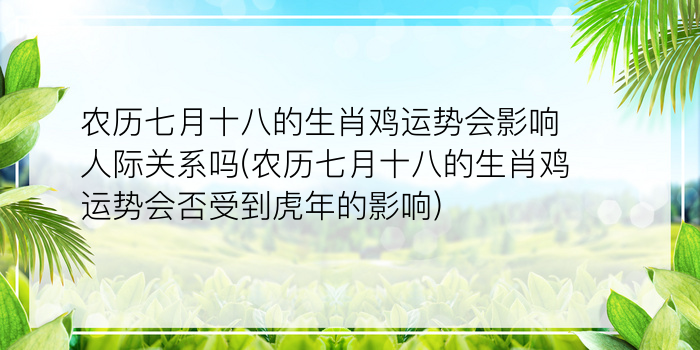 农历七月十八的生肖鸡运势会影响人际关系吗(农历七月十八的生肖鸡运势会否受到虎年的影响)