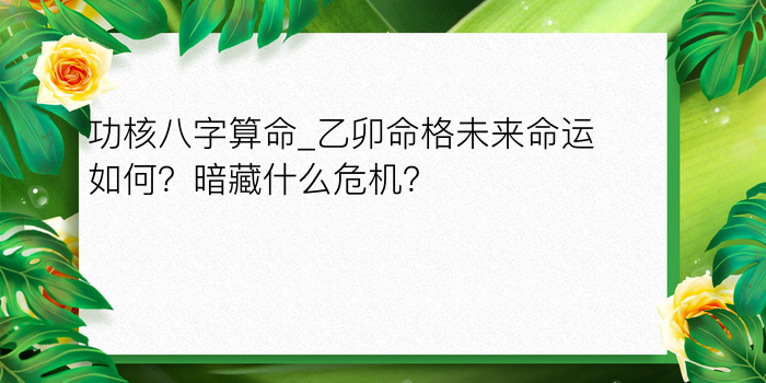 功核八字算命_乙卯命格未来命运如何？暗藏什么危机？