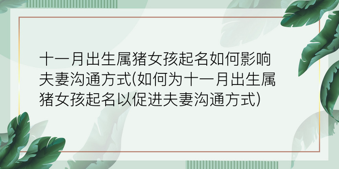 十一月出生属猪女孩起名如何影响夫妻沟通方式(如何为十一月出生属猪女孩起名以促进夫妻沟通方式)