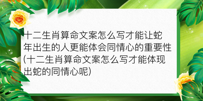 十二生肖算命文案怎么写才能让蛇年出生的人更能体会同情心的重要性(十二生肖算命文案怎么写才能体现出蛇的同情心呢)