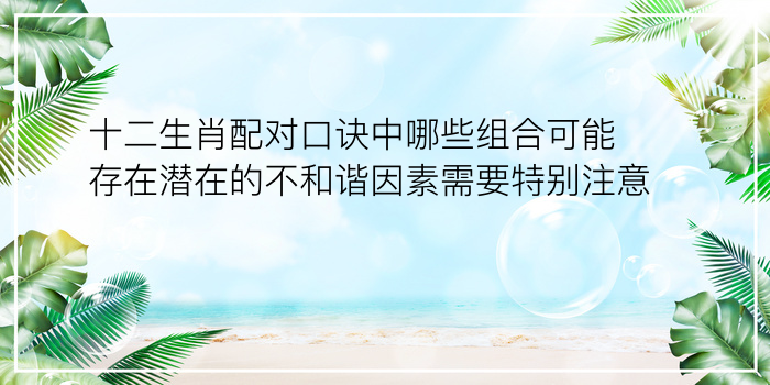 十二生肖配对口诀中哪些组合可能存在潜在的不和谐因素需要特别注意