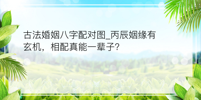 古法婚姻八字配对图_丙辰姻缘有玄机，相配真能一辈子？