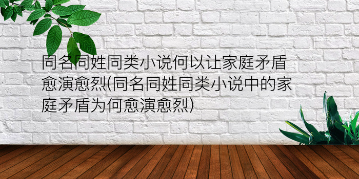 同名同姓同类小说何以让家庭矛盾愈演愈烈(同名同姓同类小说中的家庭矛盾为何愈演愈烈)