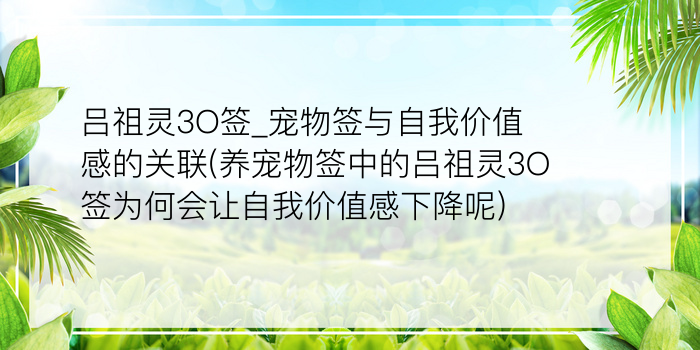 吕祖灵3O签_宠物签与自我价值感的关联(养宠物签中的吕祖灵3O签为何会让自我价值感下降呢)