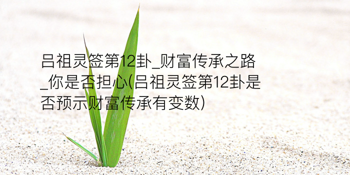 吕祖灵签第12卦_财富传承之路_你是否担心(吕祖灵签第12卦是否预示财富传承有变数)