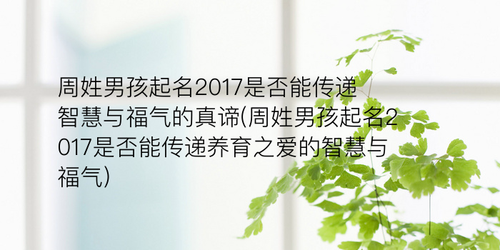 周姓男孩起名2017是否能传递智慧与福气的真谛(周姓男孩起名2017是否能传递养育之爱的智慧与福气)