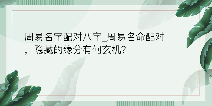 周易名字配对八字_周易名命配对，隐藏的缘分有何玄机？