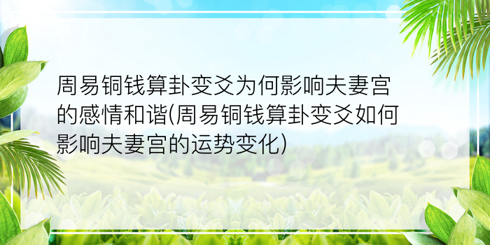 周易铜钱算卦变爻为何影响夫妻宫的感情和谐(周易铜钱算卦变爻如何影响夫妻宫的运势变化)