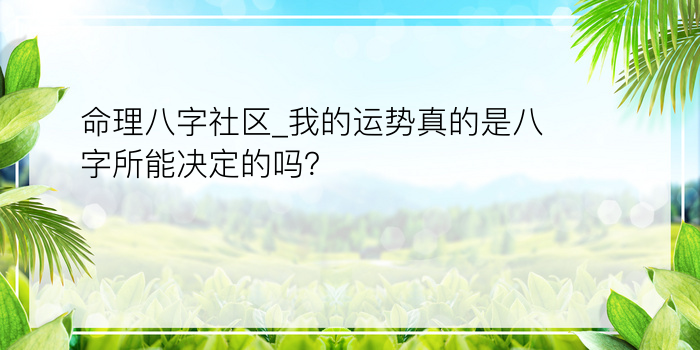 命理八字社区_我的运势真的是八字所能决定的吗？