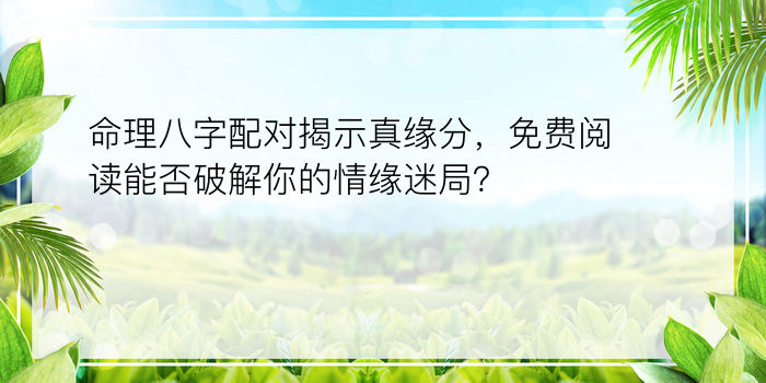 命理八字配对揭示真缘分，免费阅读能否破解你的情缘迷局？