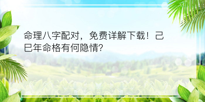 命理八字配对，免费详解下载！己巳年命格有何隐情？