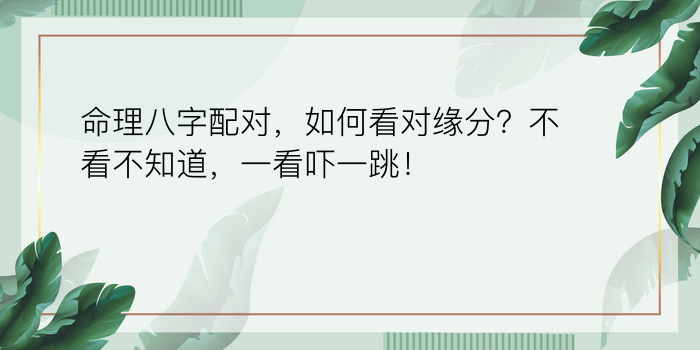 命理八字配对，如何看对缘分？不看不知道，一看吓一跳！