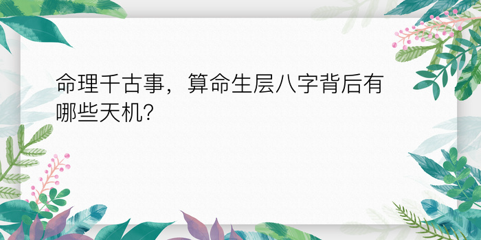 命理千古事，算命生层八字背后有哪些天机？