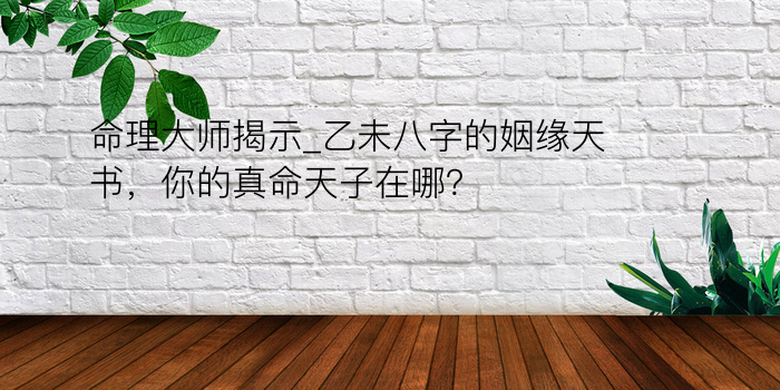 命理大师揭示_乙未八字的姻缘天书，你的真命天子在哪？