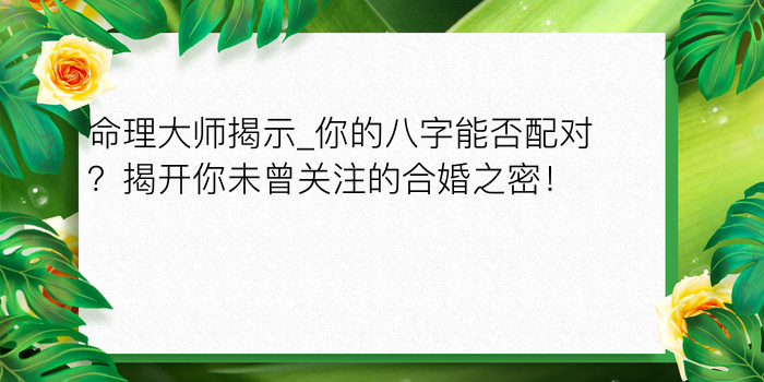 命理大师揭示_你的八字能否配对？揭开你未曾关注的合婚之密！