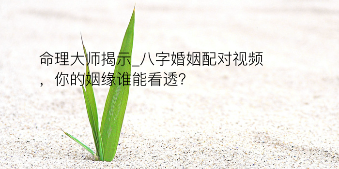 命理大师揭示_八字婚姻配对视频，你的姻缘谁能看透？